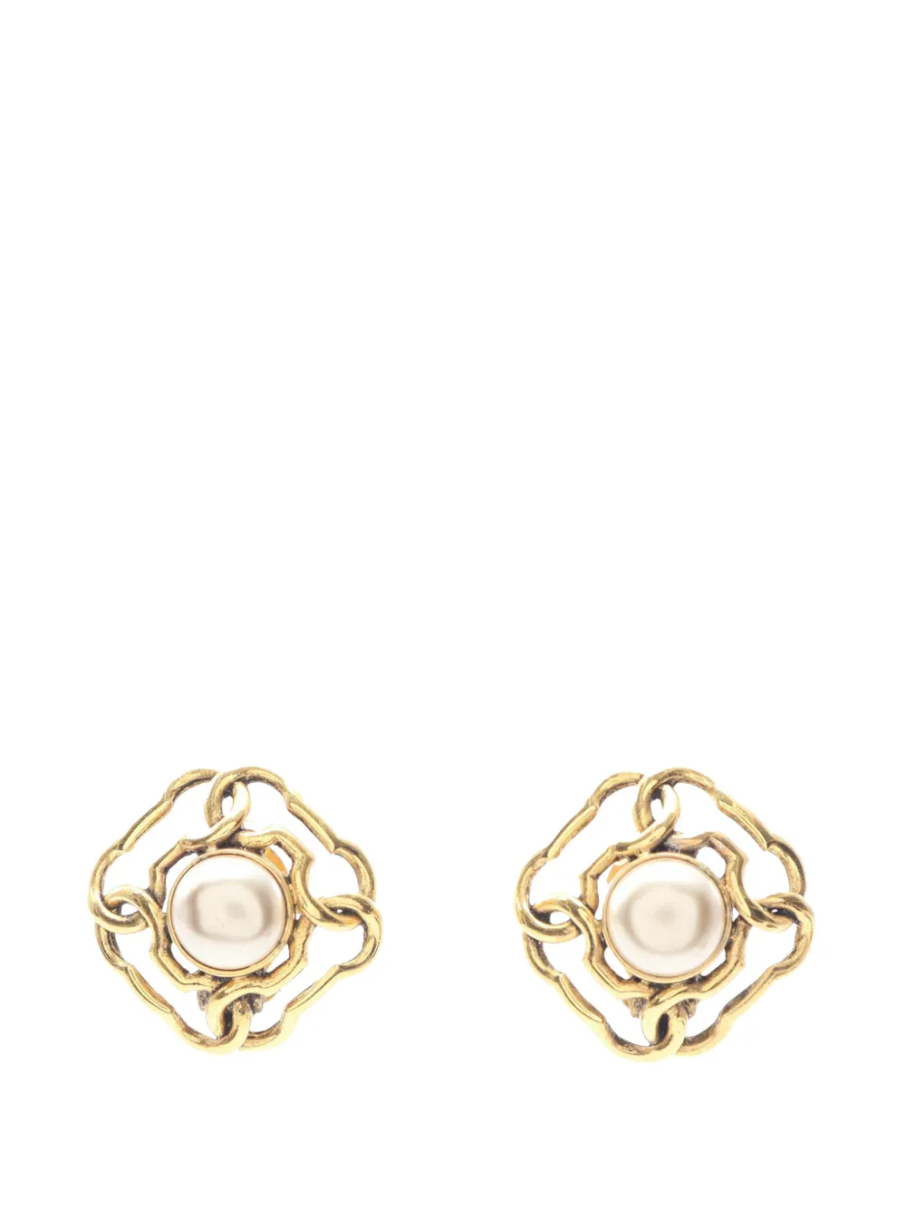 CHANEL Pre-Owned Orecchini a clip placcati in oro con perle sintetiche e logo CC 1980-1990 - Bianco