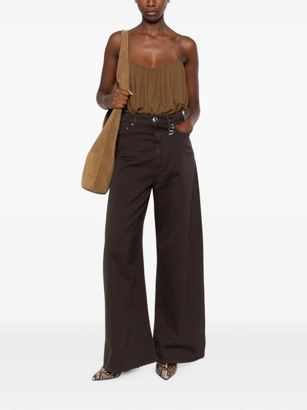 Sportmax Jeans met wijde pijpen en S-detail Bruin