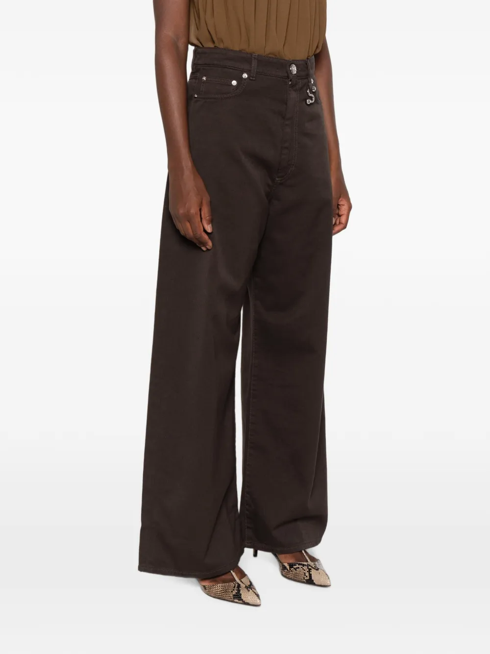 Sportmax Jeans met wijde pijpen en S-detail Bruin