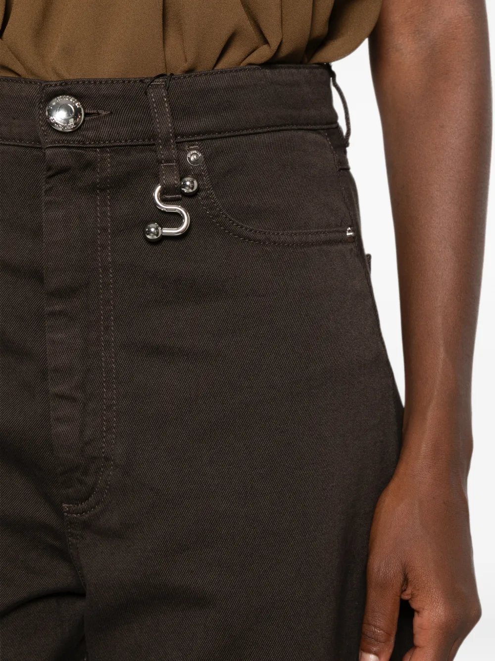 Sportmax Jeans met wijde pijpen en S-detail Bruin