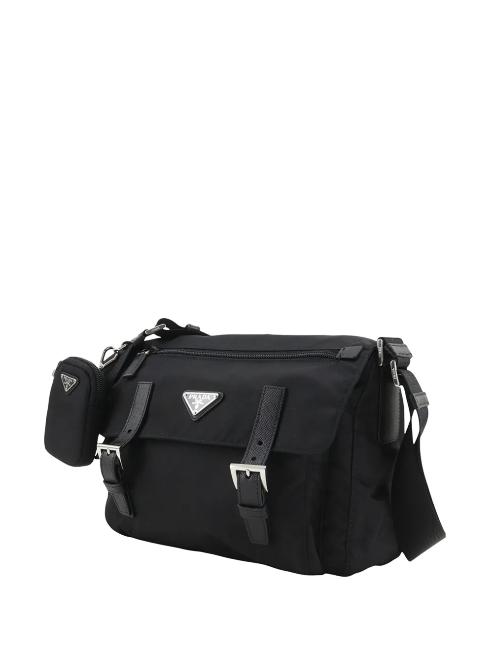  Prada Pre-owned 2019-2026 Saffiano Trimmed Re Nylon Zip Double Buckle Messenger Bag Crossbody Bag - Noir 