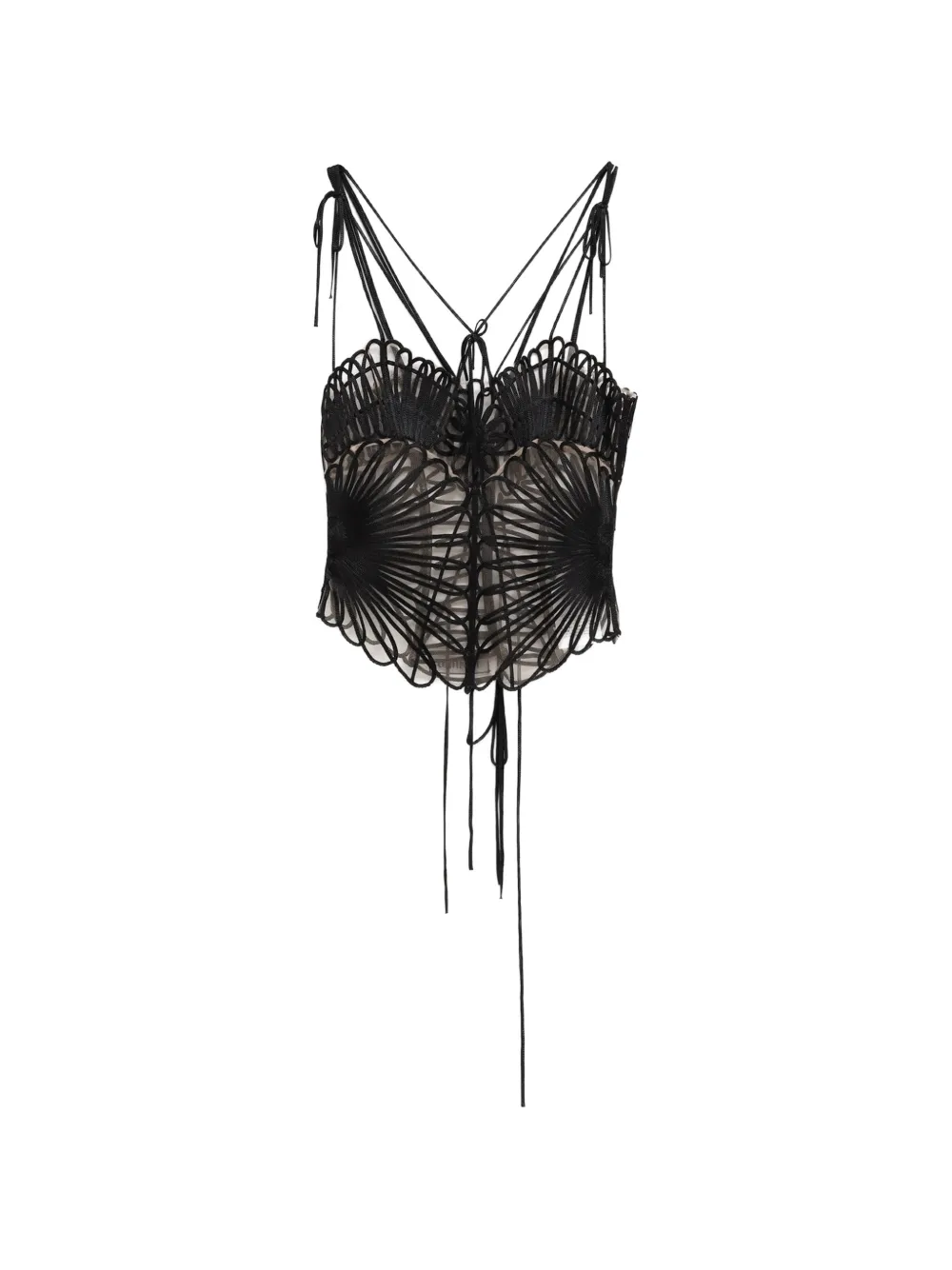 The Attico embroidered tulle top - Nero