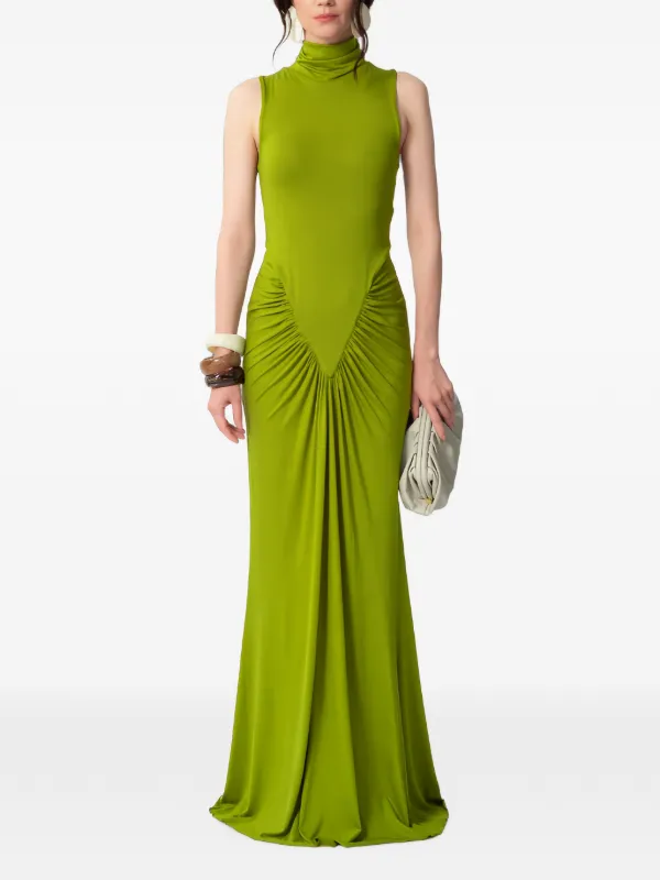 green sleeveless dresses CONCEPTO Rivera Ruched Maxi Dress | dark red quinceanera dresses