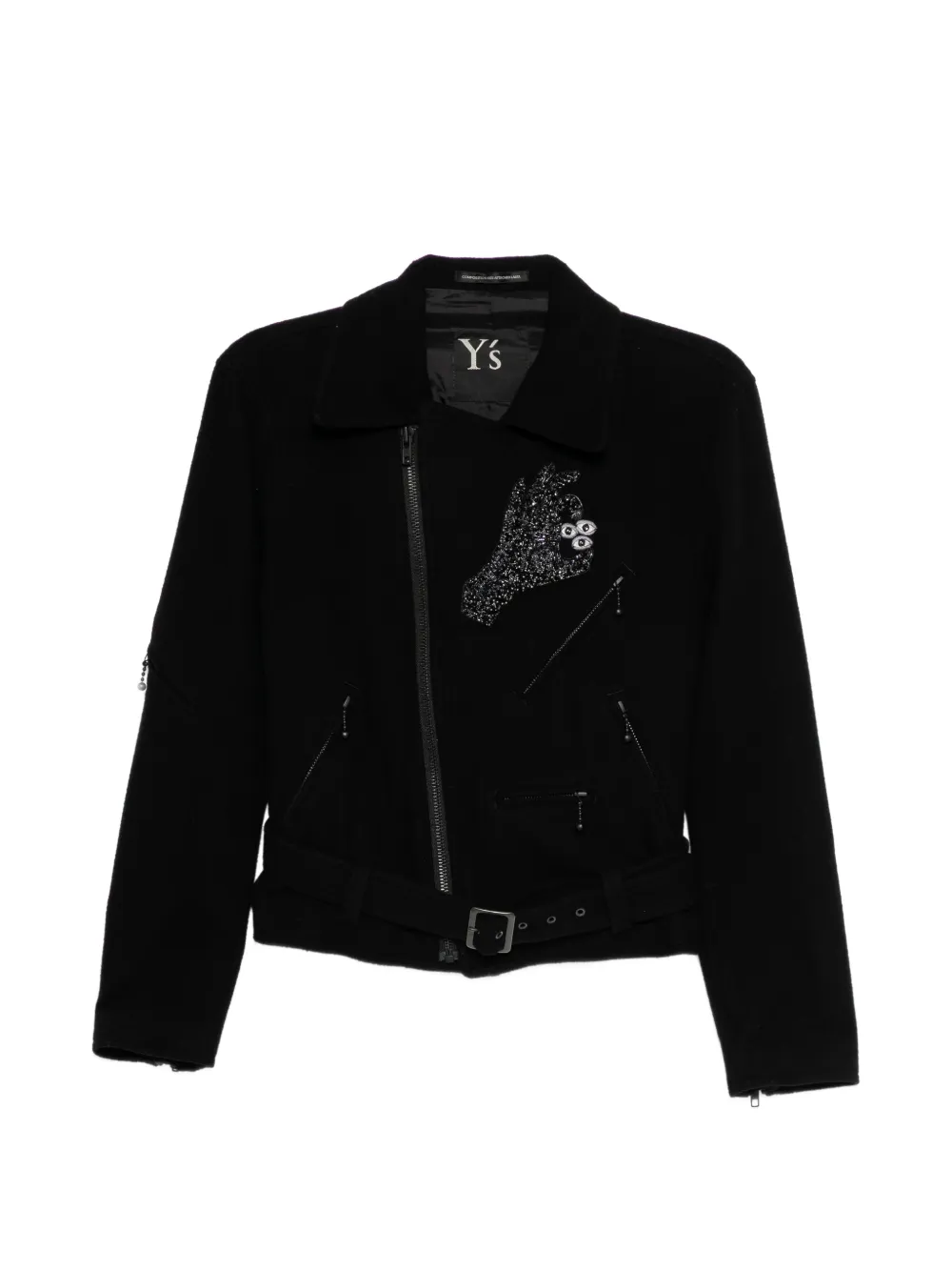 Y's bead-embellished belted jacket - Nero