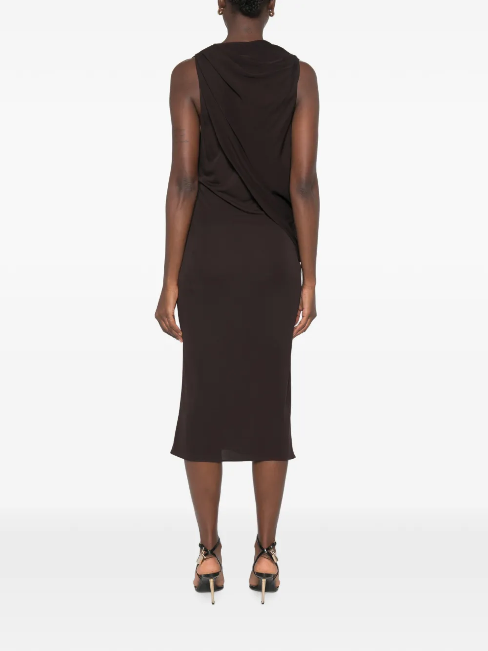 TOM FORD Gedrapeerde midi-jurk met diepe hals Bruin