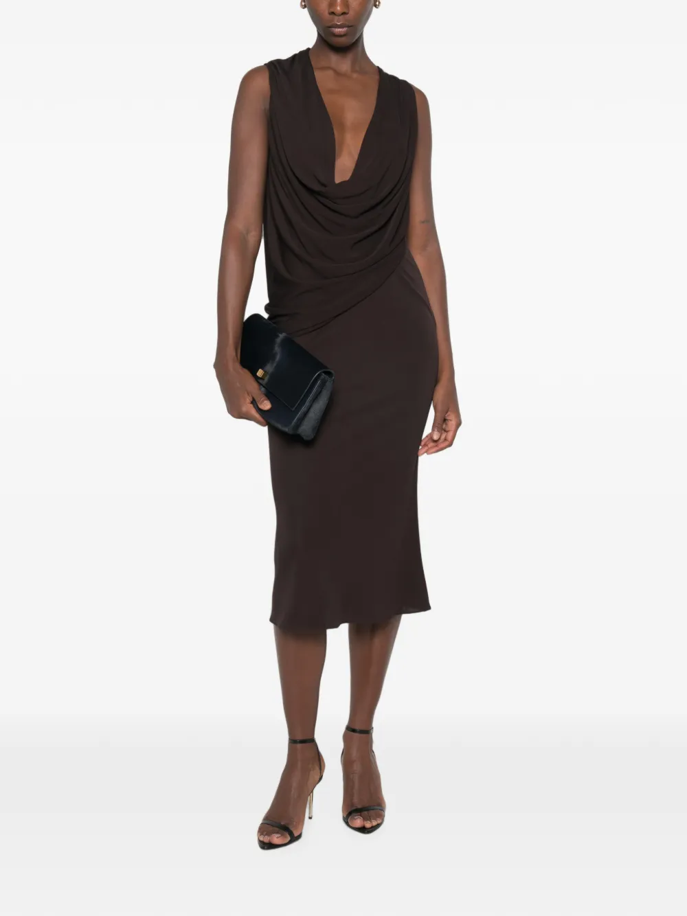 TOM FORD Gedrapeerde midi-jurk met diepe hals Bruin
