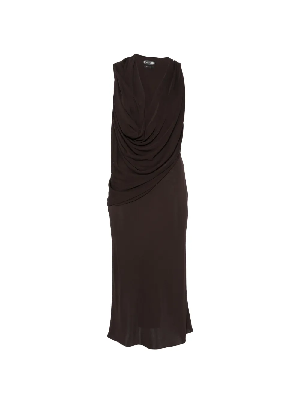 TOM FORD draped plunging-neck midi dress - Marrone