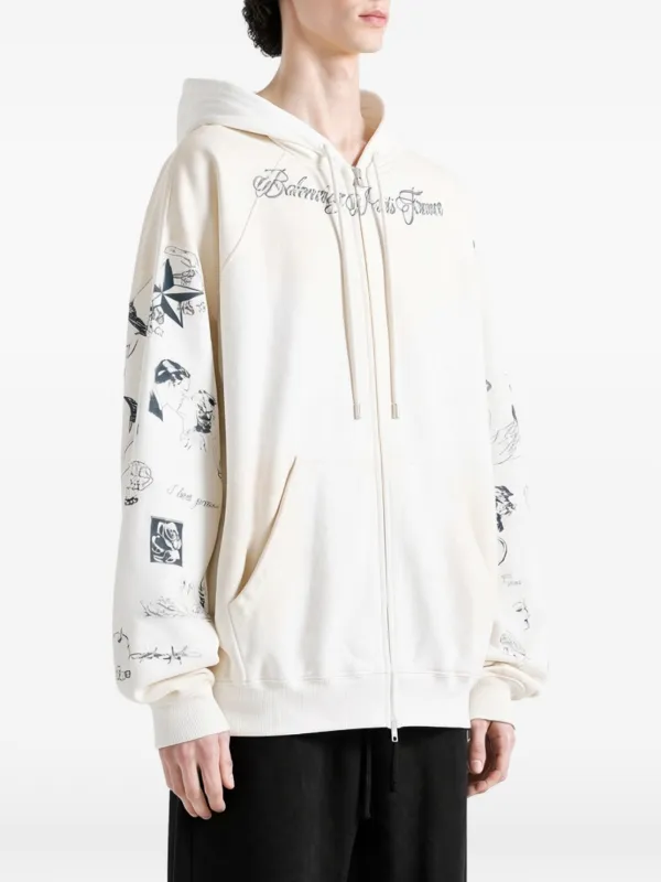 Balenciaga tattoo-print zip-up Hoodie | White | FARFETCH JO