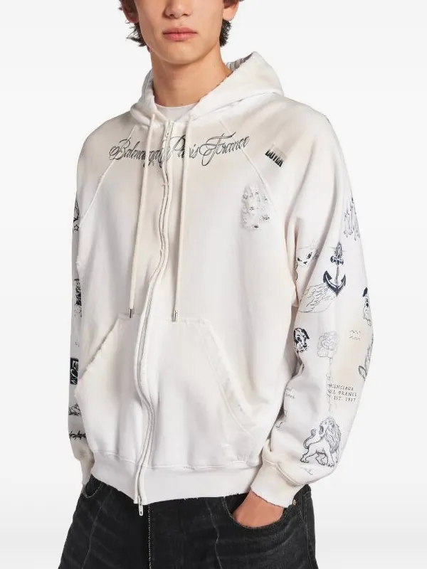 Balenciaga Classic Ink zip-up Hoodie | White | FARFETCH