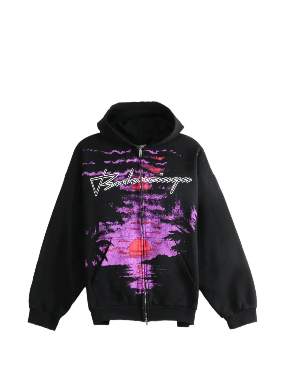Balenciaga graphic-print zip-up hoodie - Schwarz