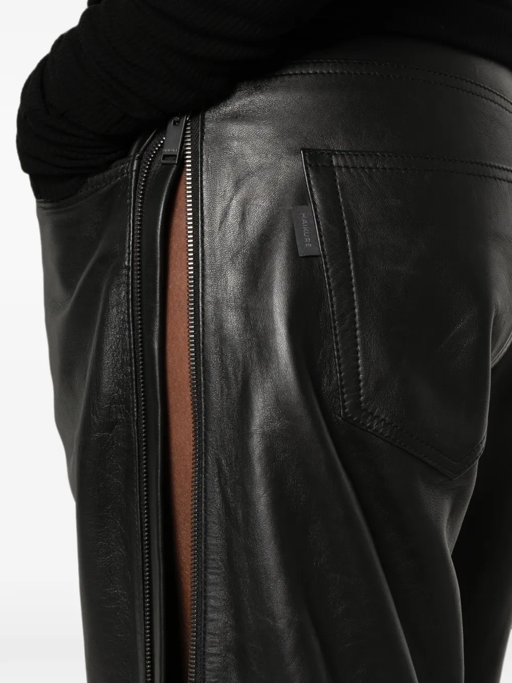 Haikure Leren broek met riemlussen Zwart