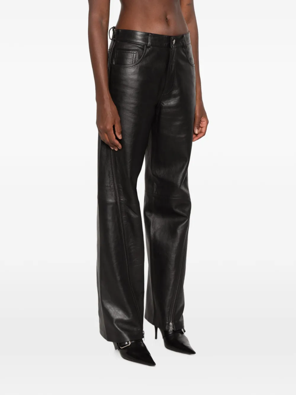 Haikure Leren broek met riemlussen Zwart