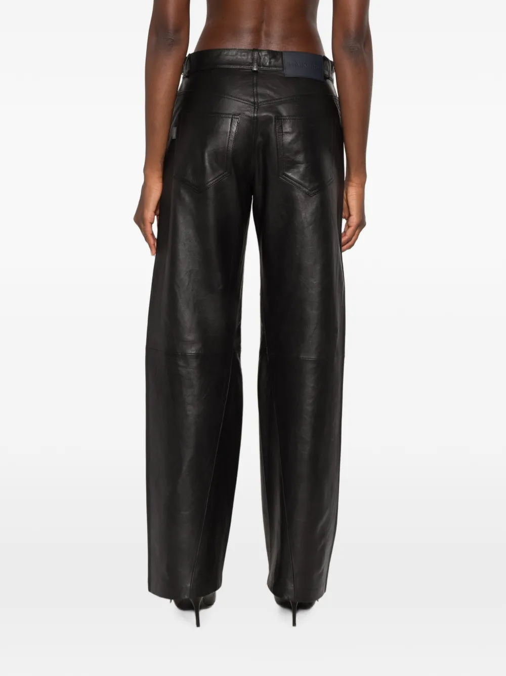 Haikure Leren broek met riemlussen Zwart