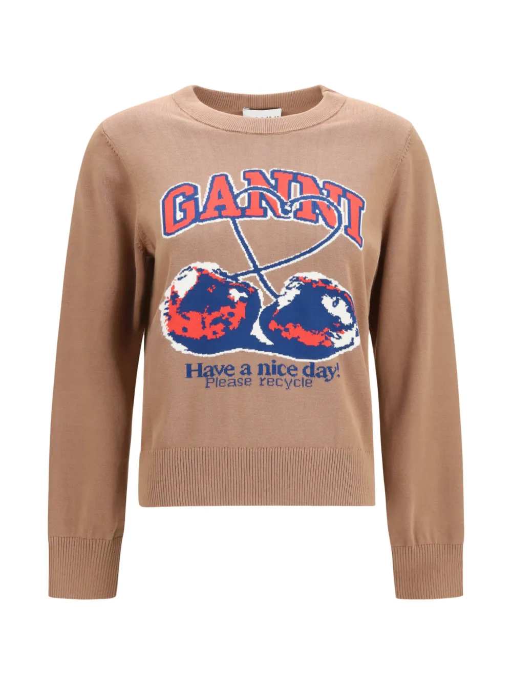GANNI cherry-intarsia sweater - Marrone