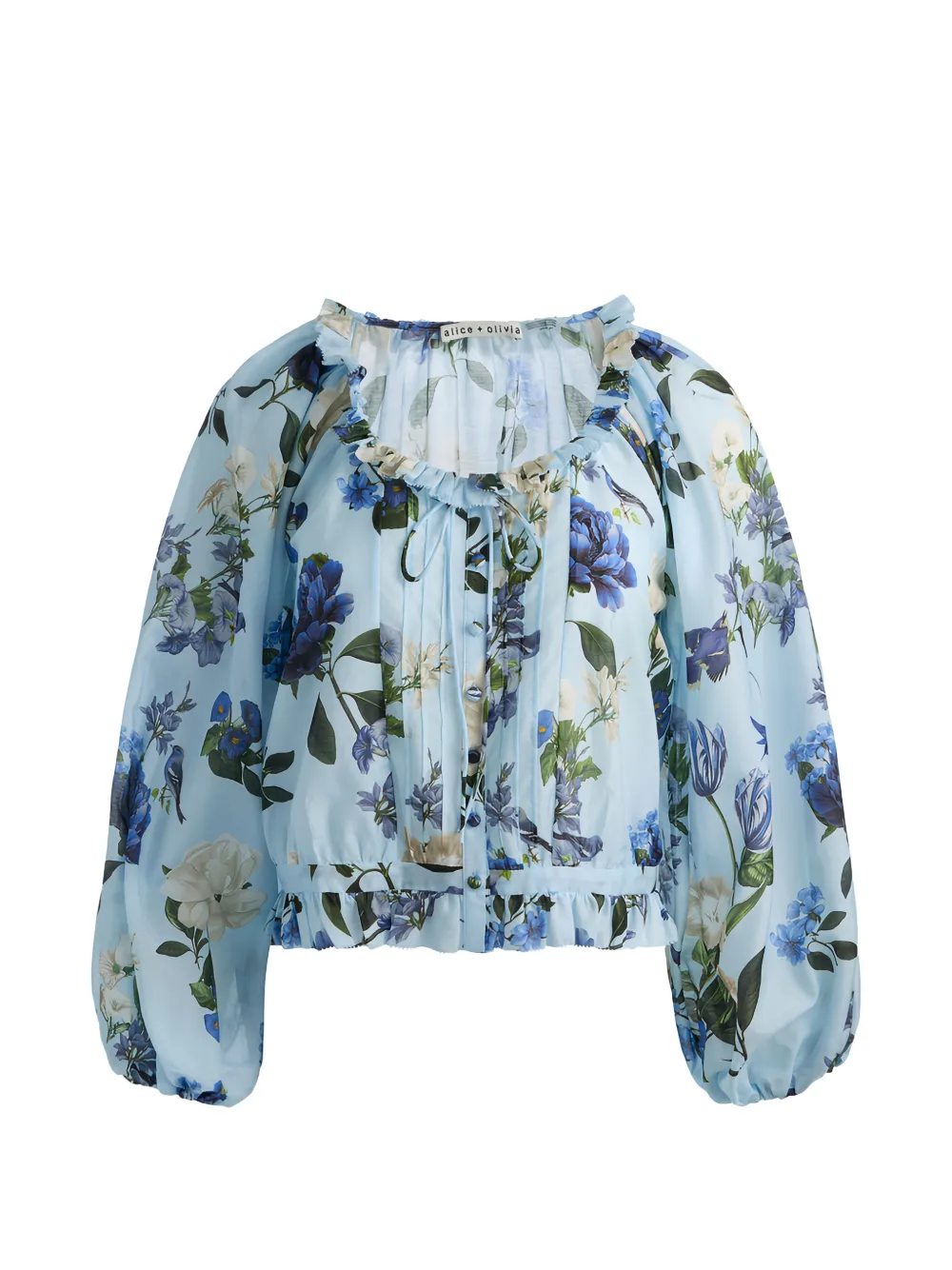 alice + olivia McLaine floral-print ruffled blouse - Blu
