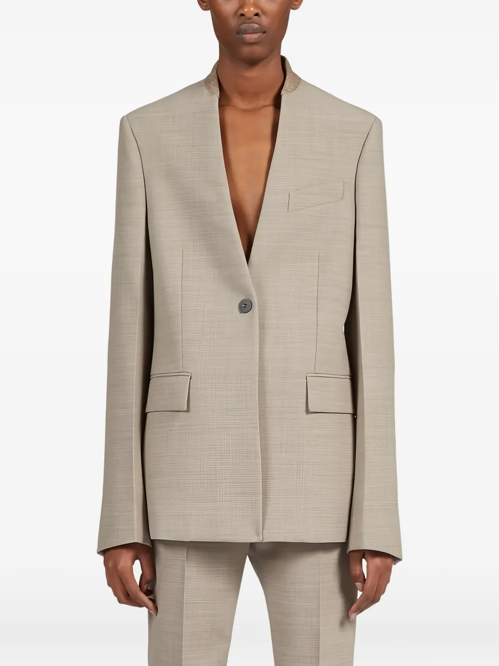 Ferragamo single-breasted collarless blazer - Toni neutri