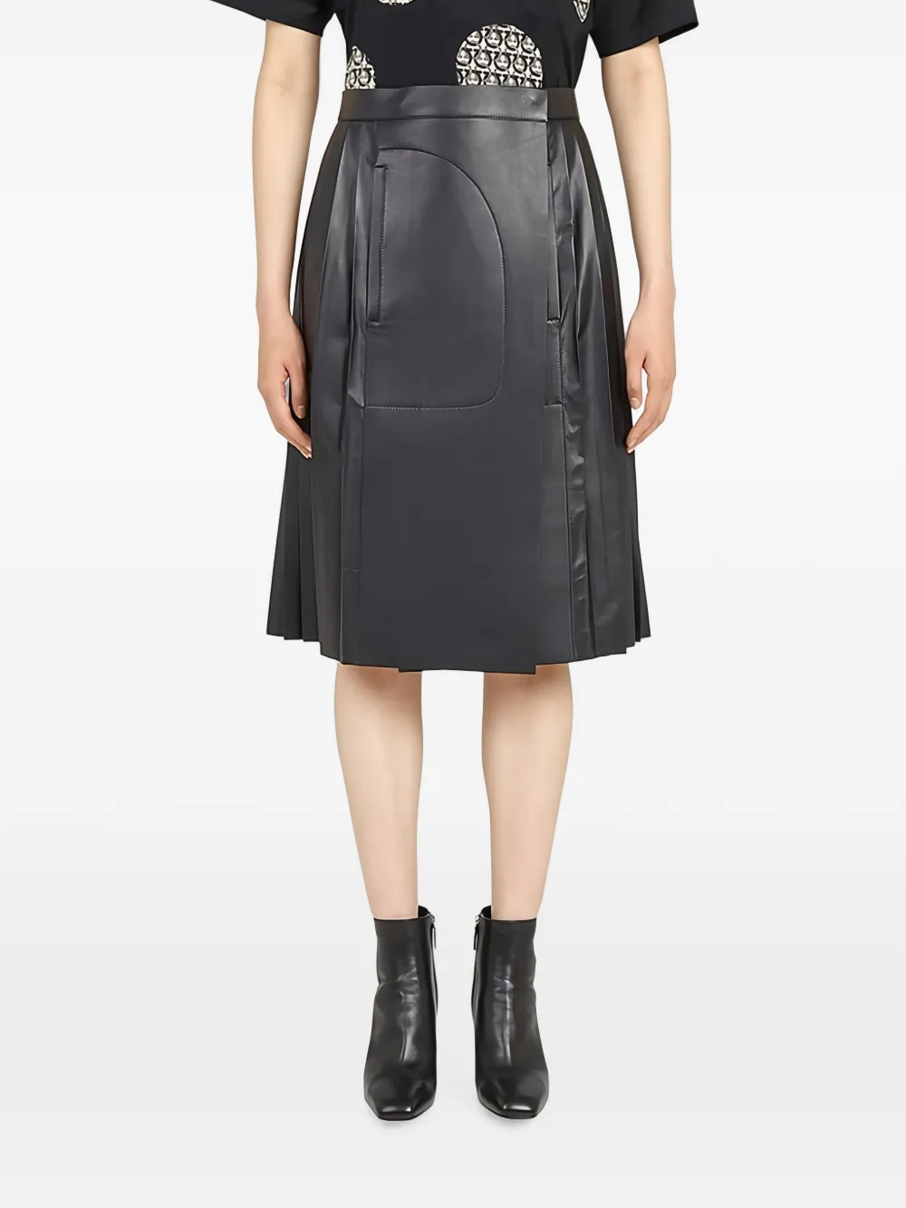 Ferragamo midi pleated leather skirt - Schwarz