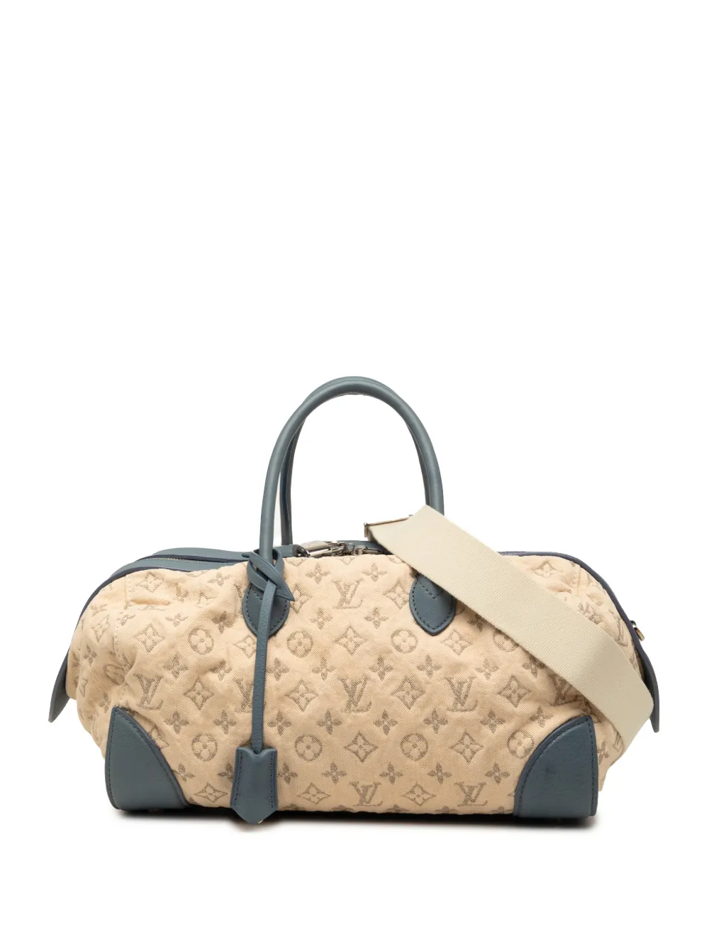 Pre-owned Louis Vuitton 2010-2020 Monogram Denim Speedy Round Gm Satchel In Neutral