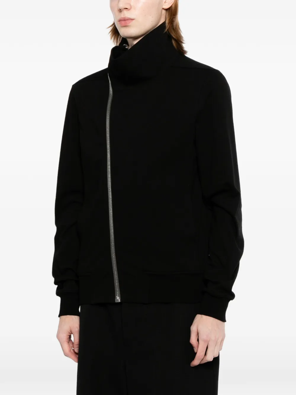 Rick Owens Jack met trechterhals en asymmetrische rits Zwart