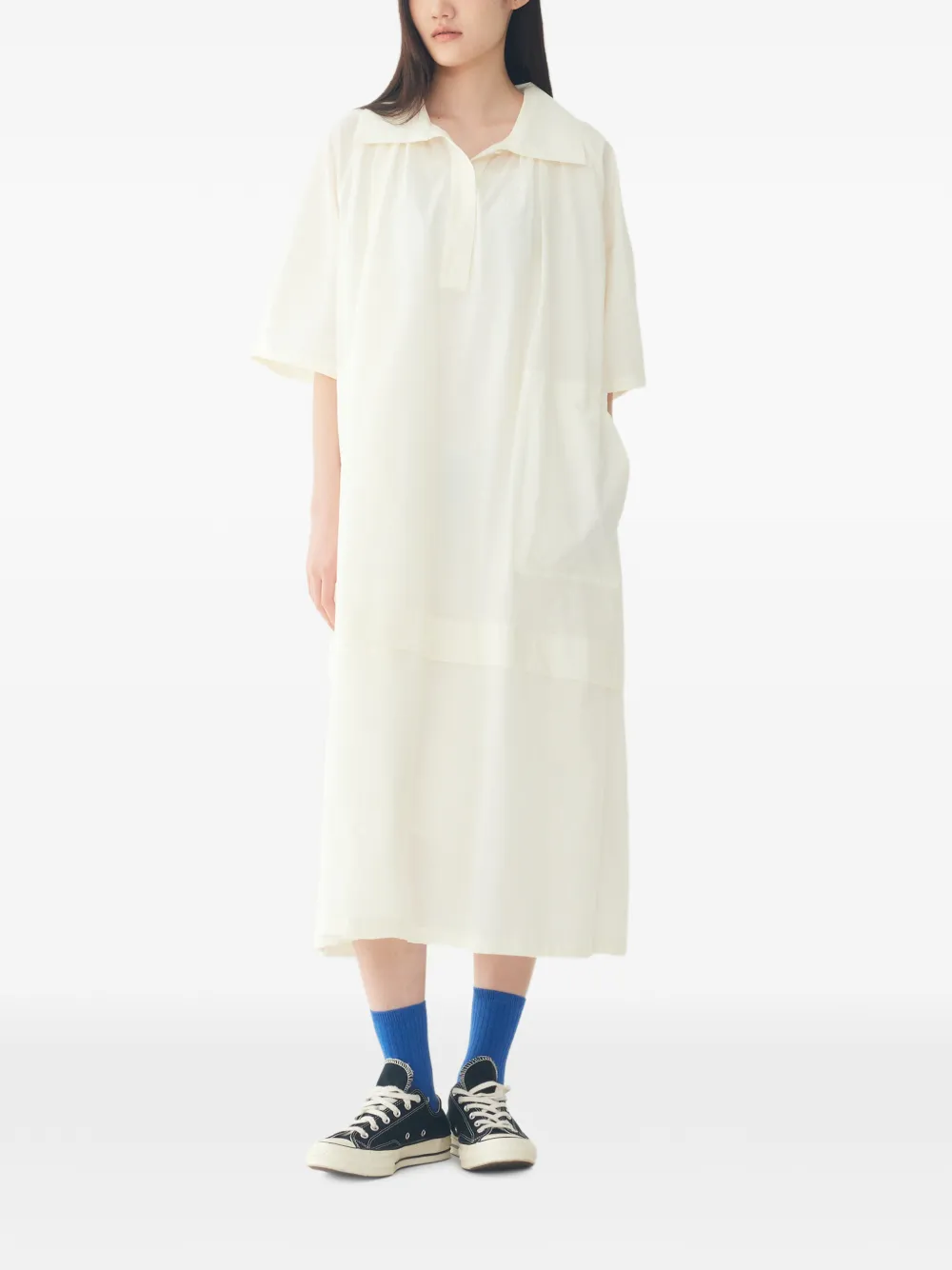 TOMBOY Midi-jurk met kraag en korte mouwen Beige