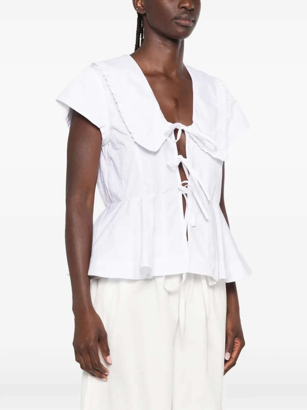 GANNI Peplum shirt met ruchekraag Wit