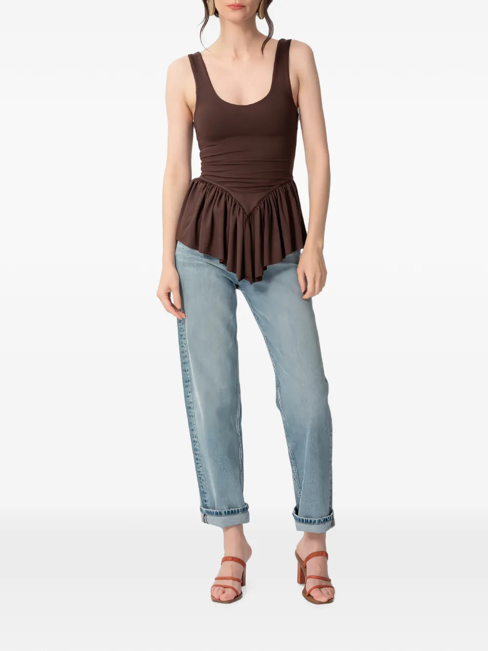  Concepto Thera Ruffled Peplum Top - Marrón 