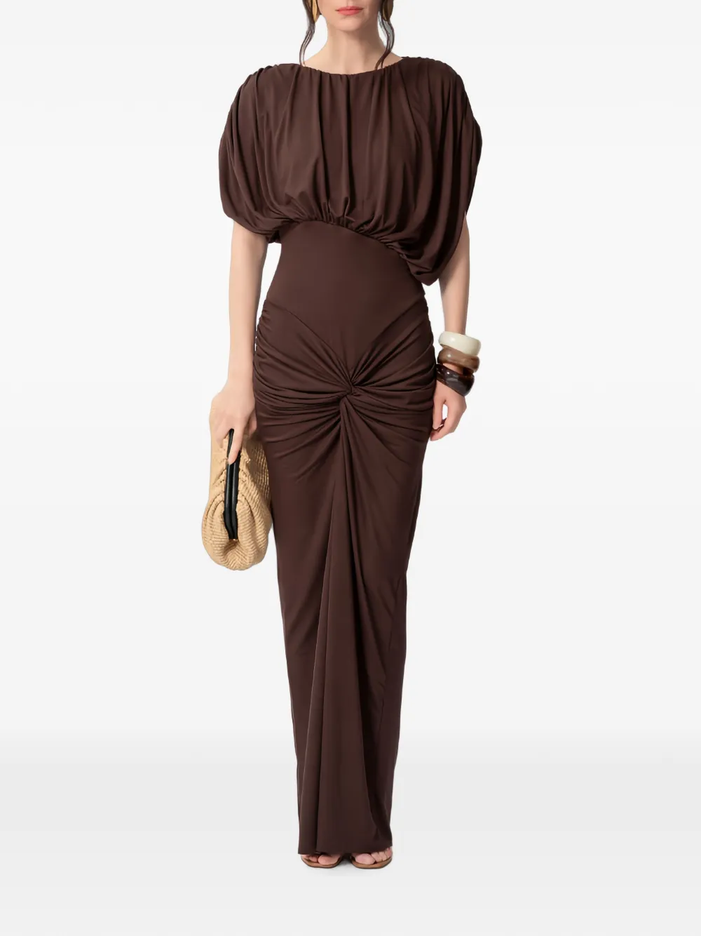 CONCEPTO Zena twist-detail gathered maxi dress - Braun