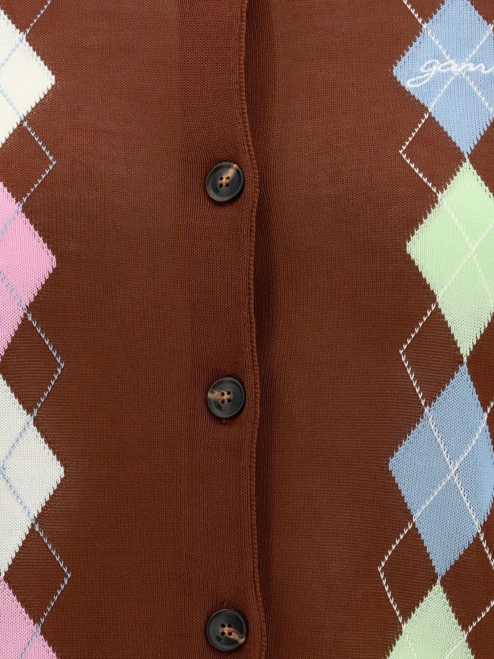 GANNI Button-up vest met argyle ruit Bruin