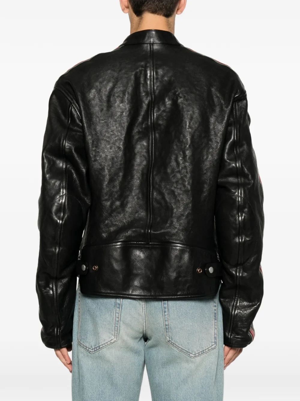 Gucci Buffalo leren bikerjack met Web-design Zwart