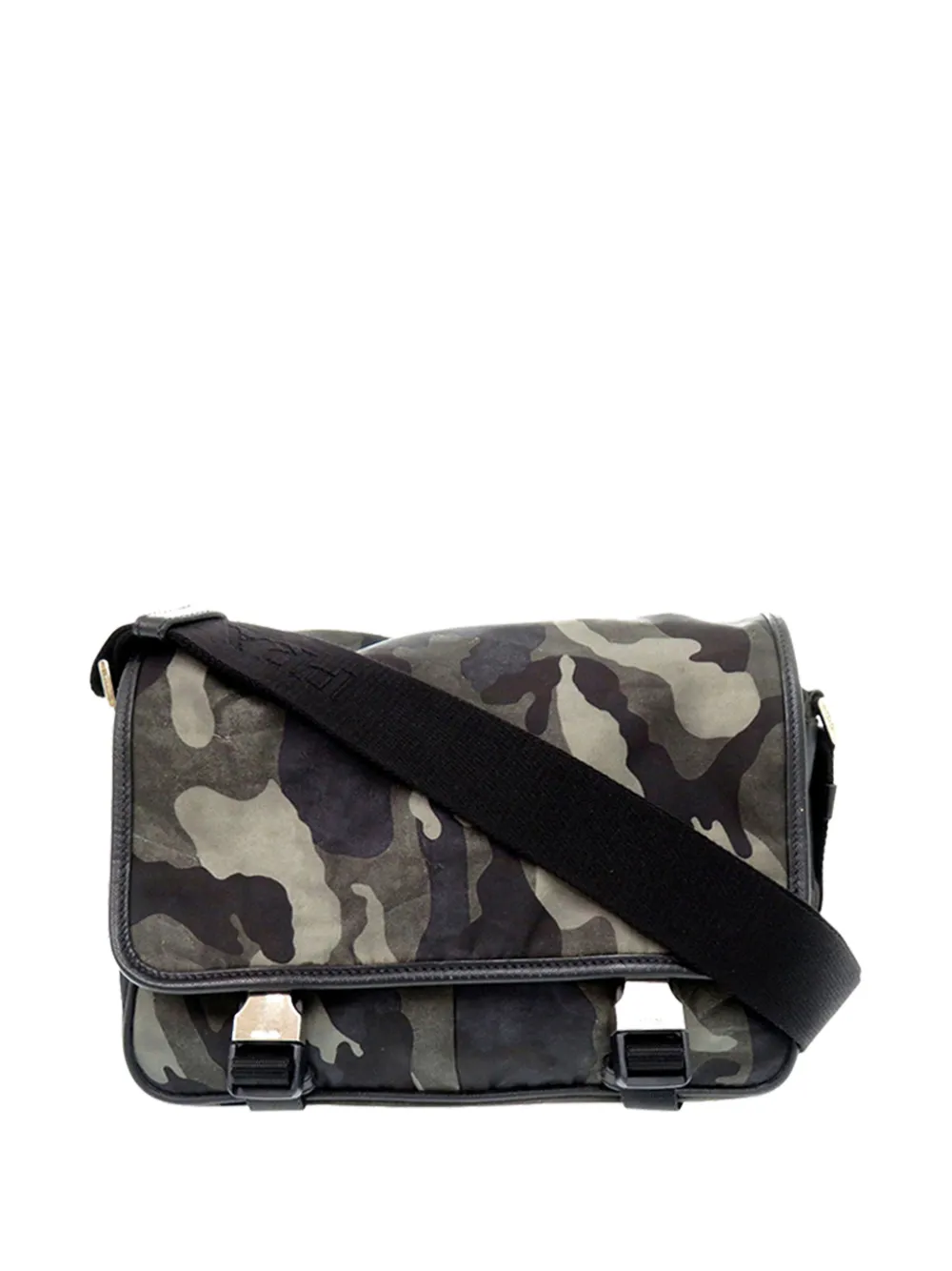 Prada Pre-Owned Borsa a tracolla in tessuto con finiture in pelle Saffiano, zip e doppia fibbia 2013-2026 - Marrone
