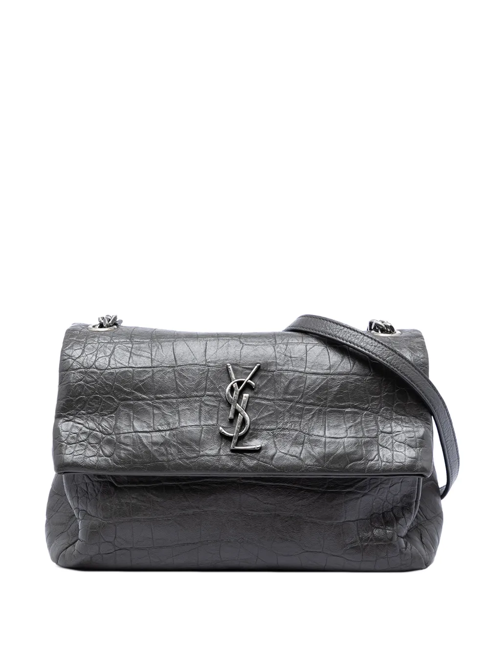 Saint Laurent Pre-Owned Borsa a tracolla West Hollywood media in pelle di vitello goffrata con effetto coccodrillo e monogramma 2016 - Grigio