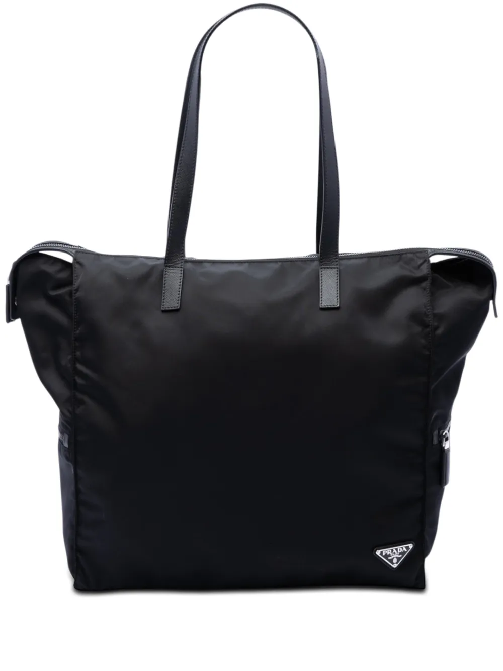 Prada Pre-Owned Borsa tote in tessuto con rifinitura in pelle Saffiano 2013-2026 - Nero