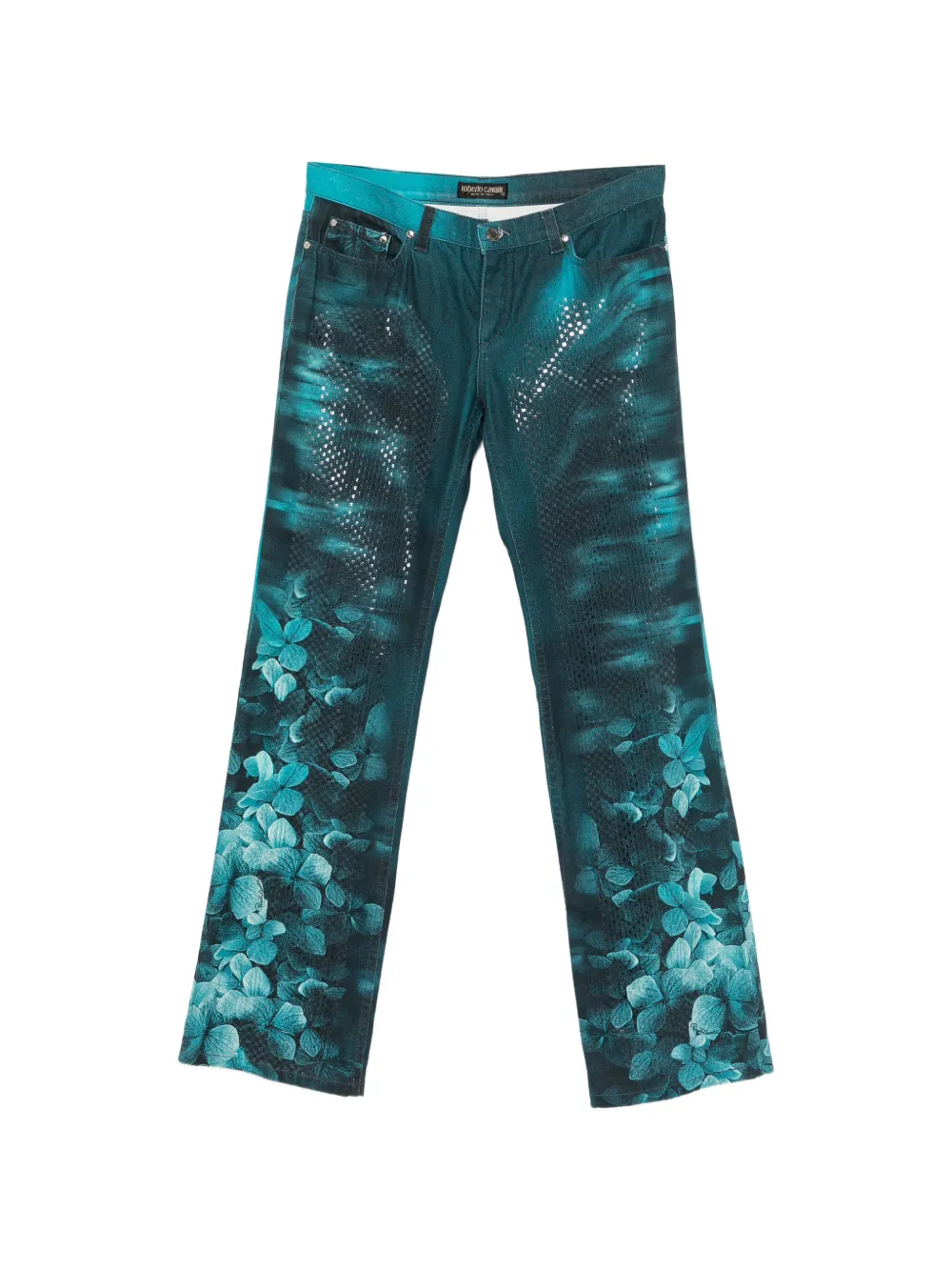 Roberto Cavalli Vintage 2000s Jeans mit Blumenprint - Blau