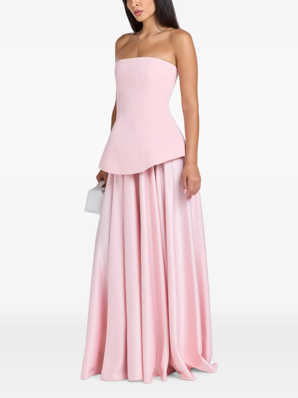 Solace London The Oriana strapless peplum-waist maxi dress Roze