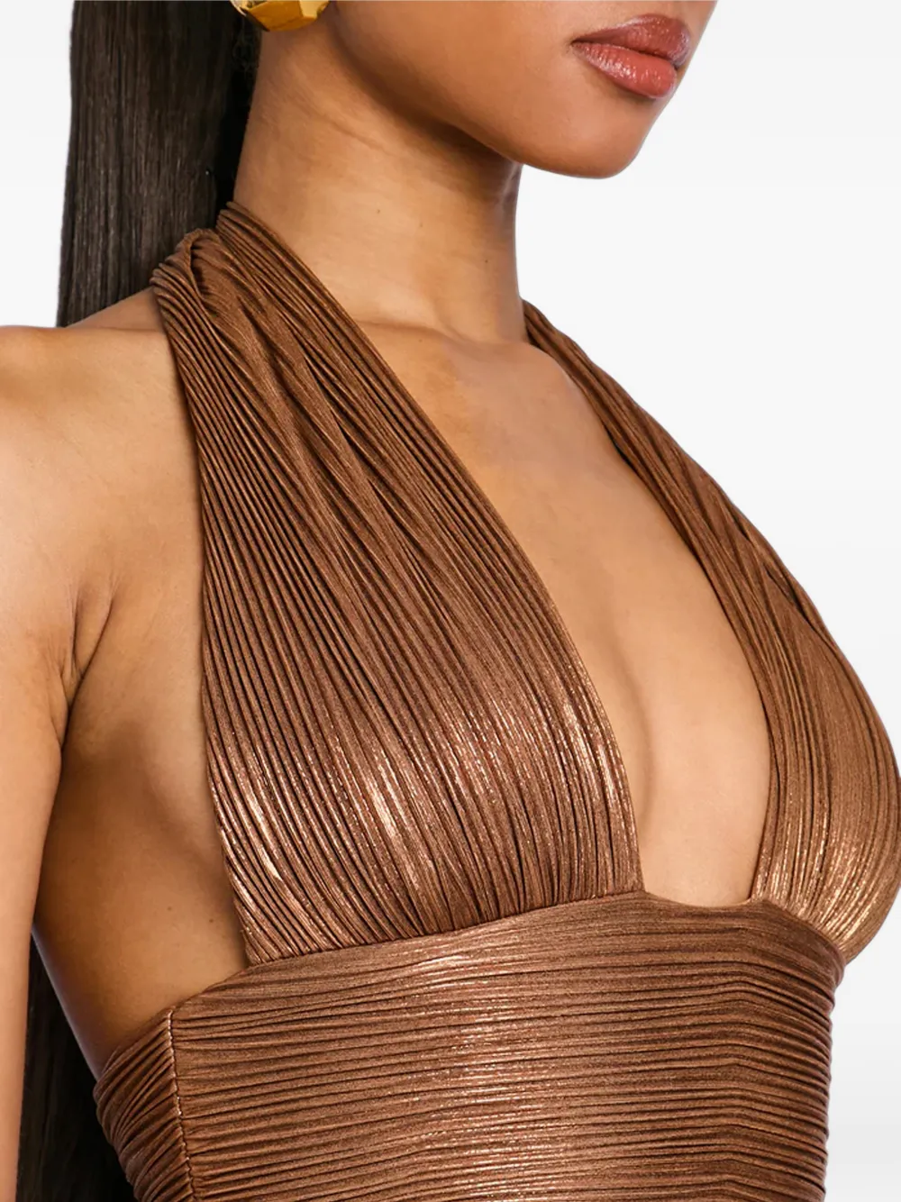 Retrofete Orlina pleated halterneck maxi dress Bruin