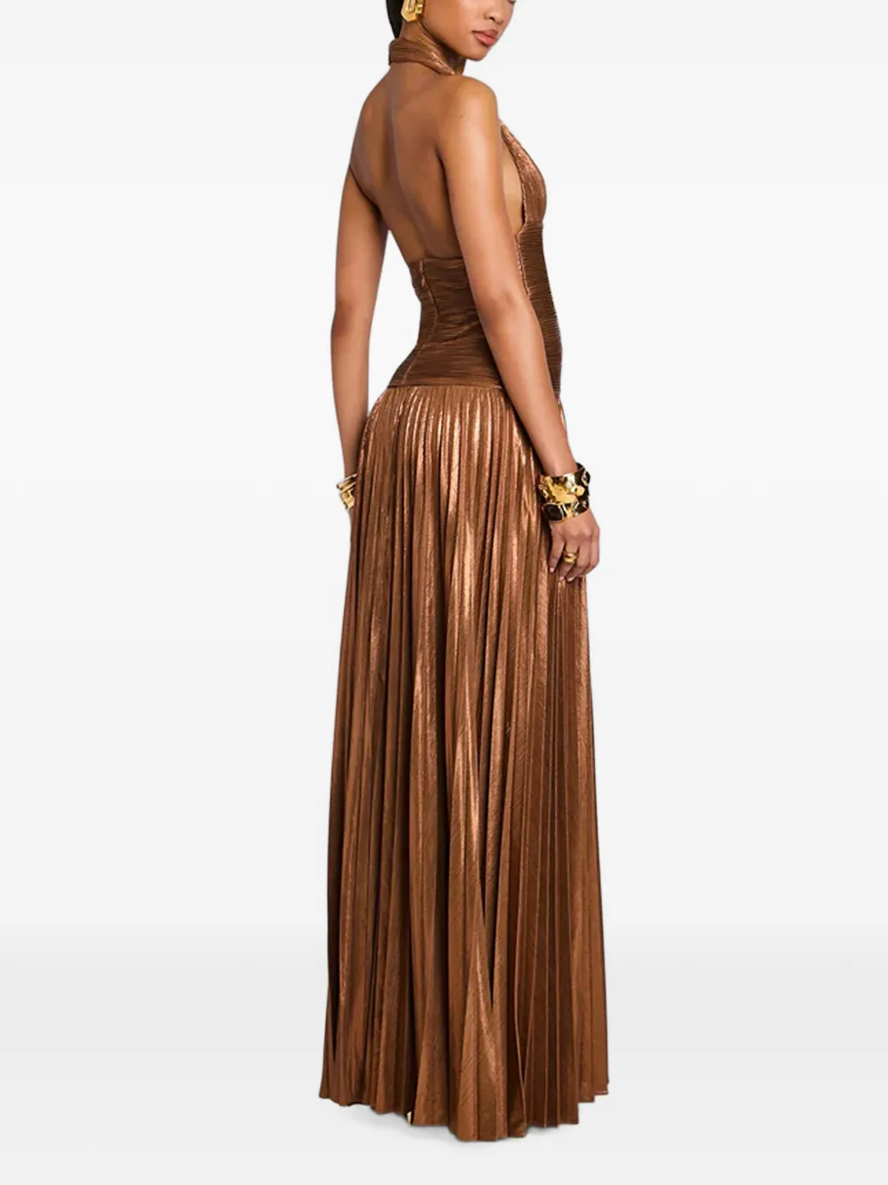 Retrofete Orlina pleated halterneck maxi dress Bruin