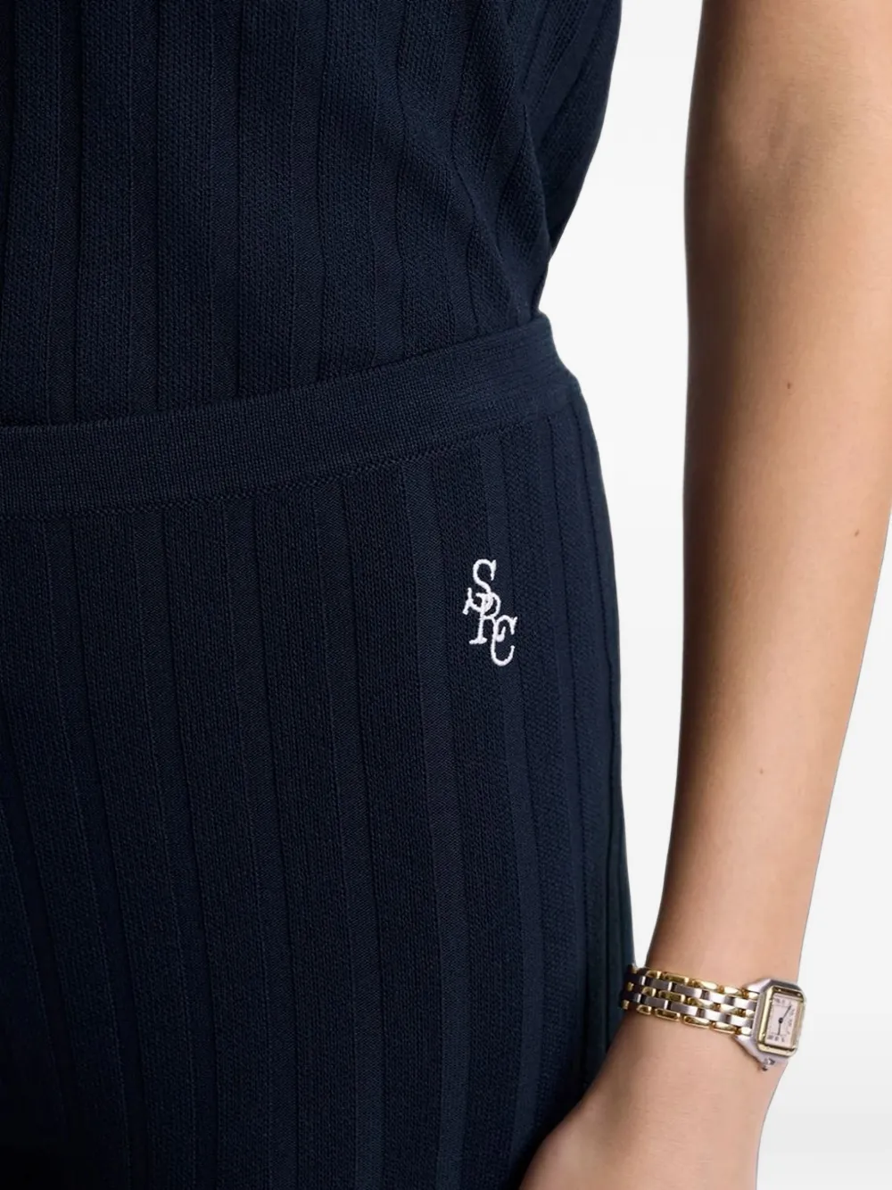 Sporty & Rich Ribgebreide broek met geborduurd logo Blauw