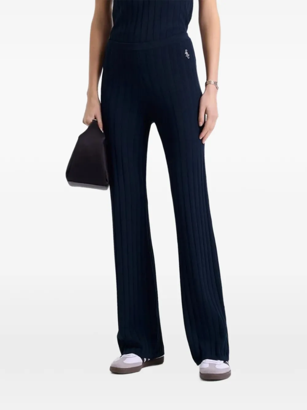 Sporty & Rich pantalon côtelé à logo brodé - Bleu Sporty & Rich pantalon côtelé à logo brodé - Bleu