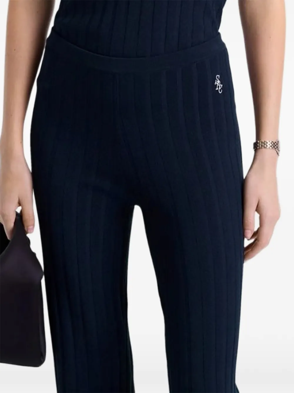 Sporty & Rich Ribgebreide broek met geborduurd logo Blauw