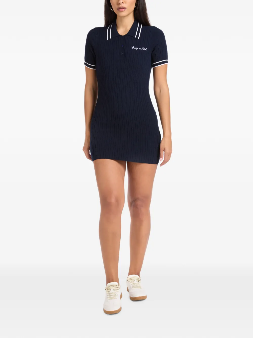 Sporty & Rich signature logo cable-knit mini polo dress Blauw