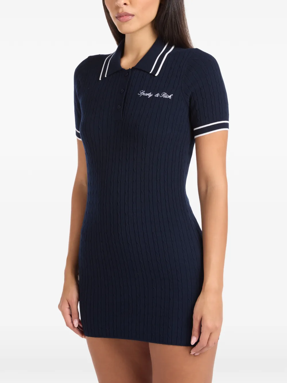 Sporty & Rich signature logo cable-knit mini polo dress