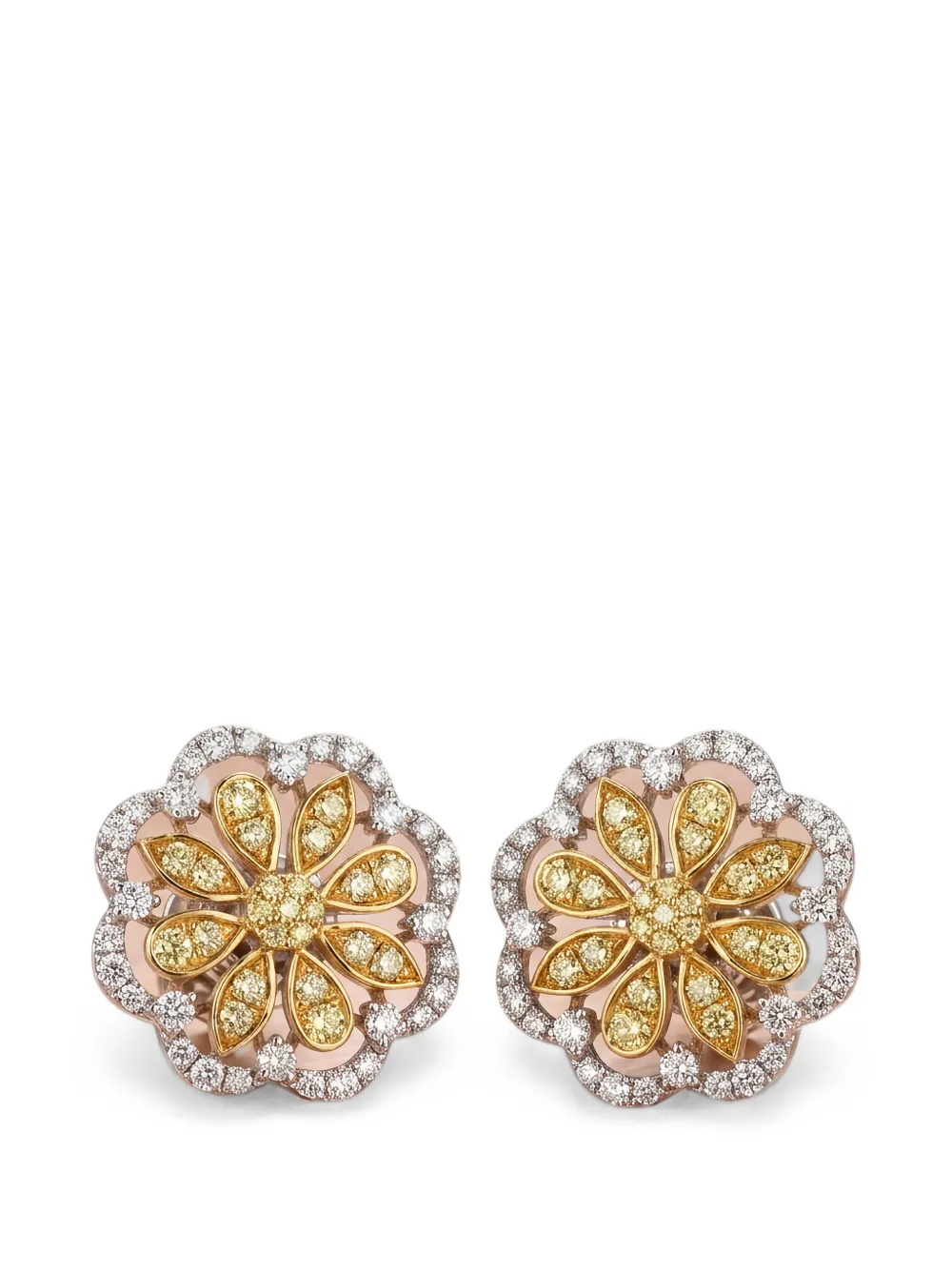 HYT Jewelry yellow and white diamond floral earrings - Oro