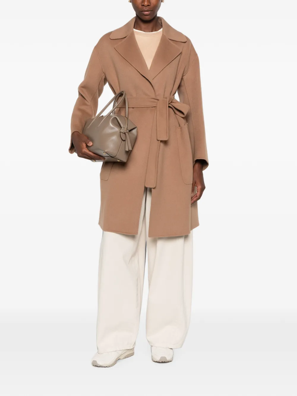 'S Max Mara Velo jas met gekerfde revers en ceintuur Beige