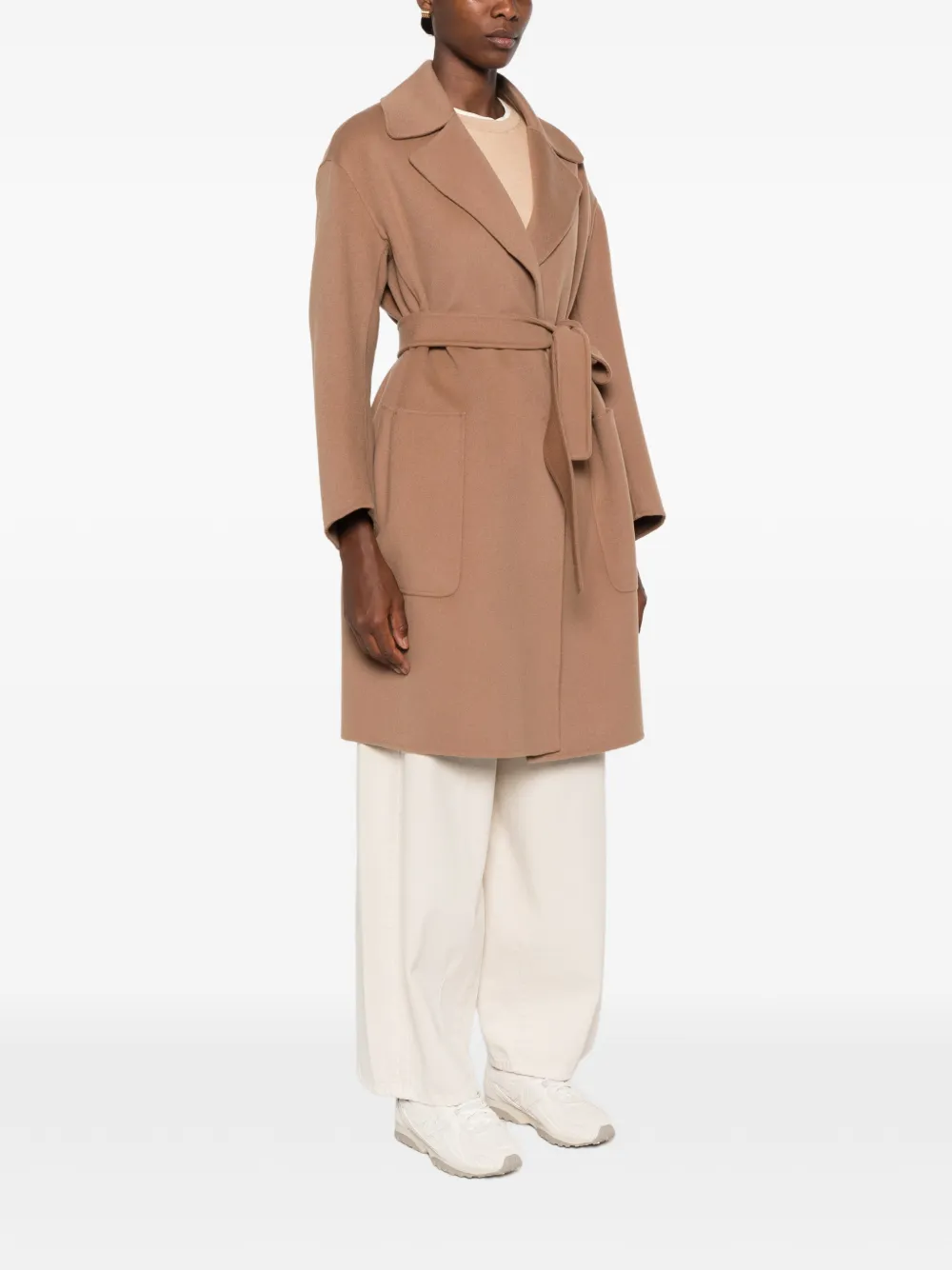 'S Max Mara Velo jas met gekerfde revers en ceintuur Beige