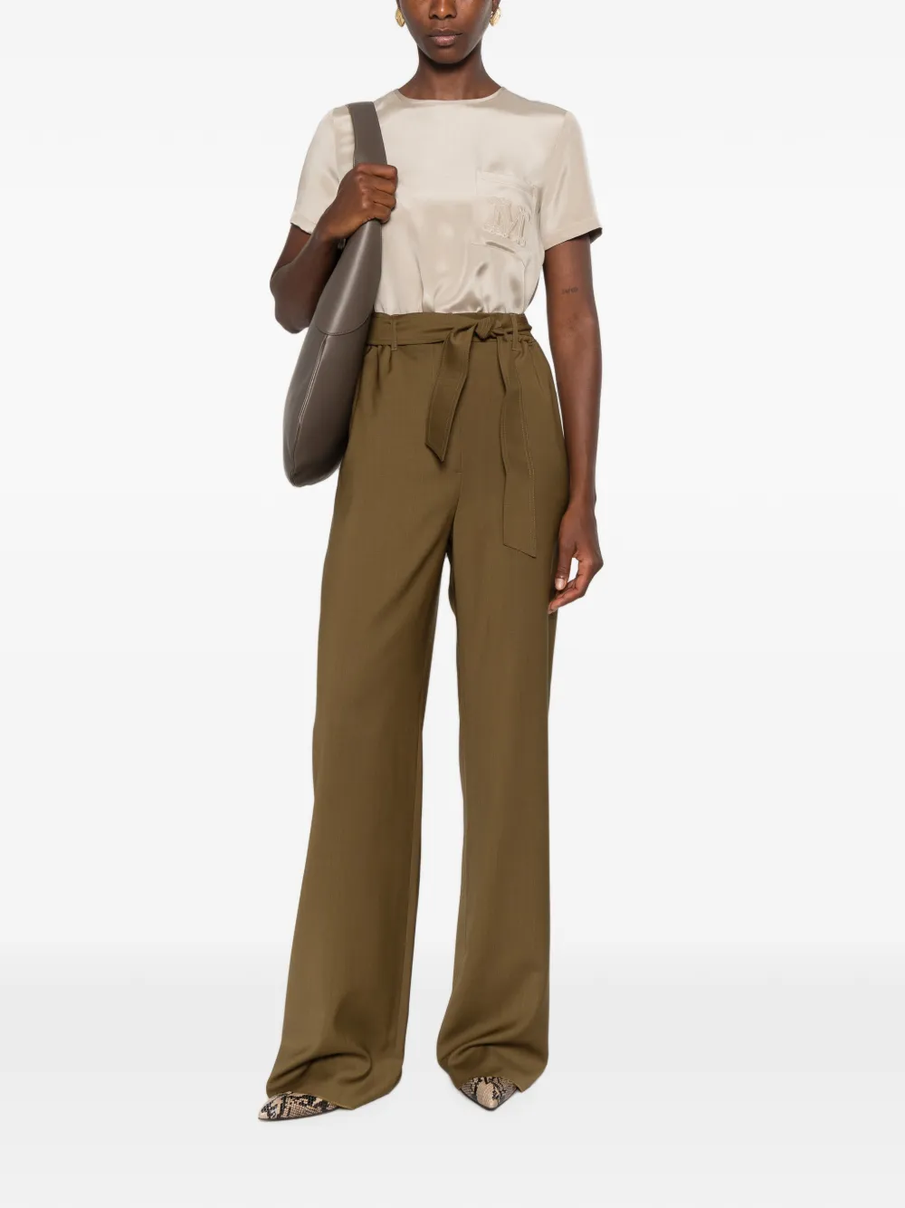 Max Mara Pagano T-shirt met geborduurd logo Groen