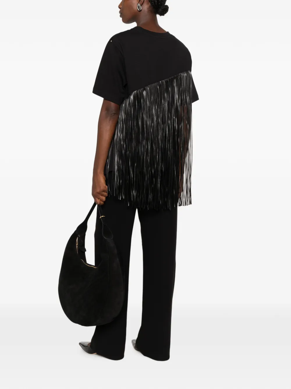 Max Mara T-shirt met franje Zwart