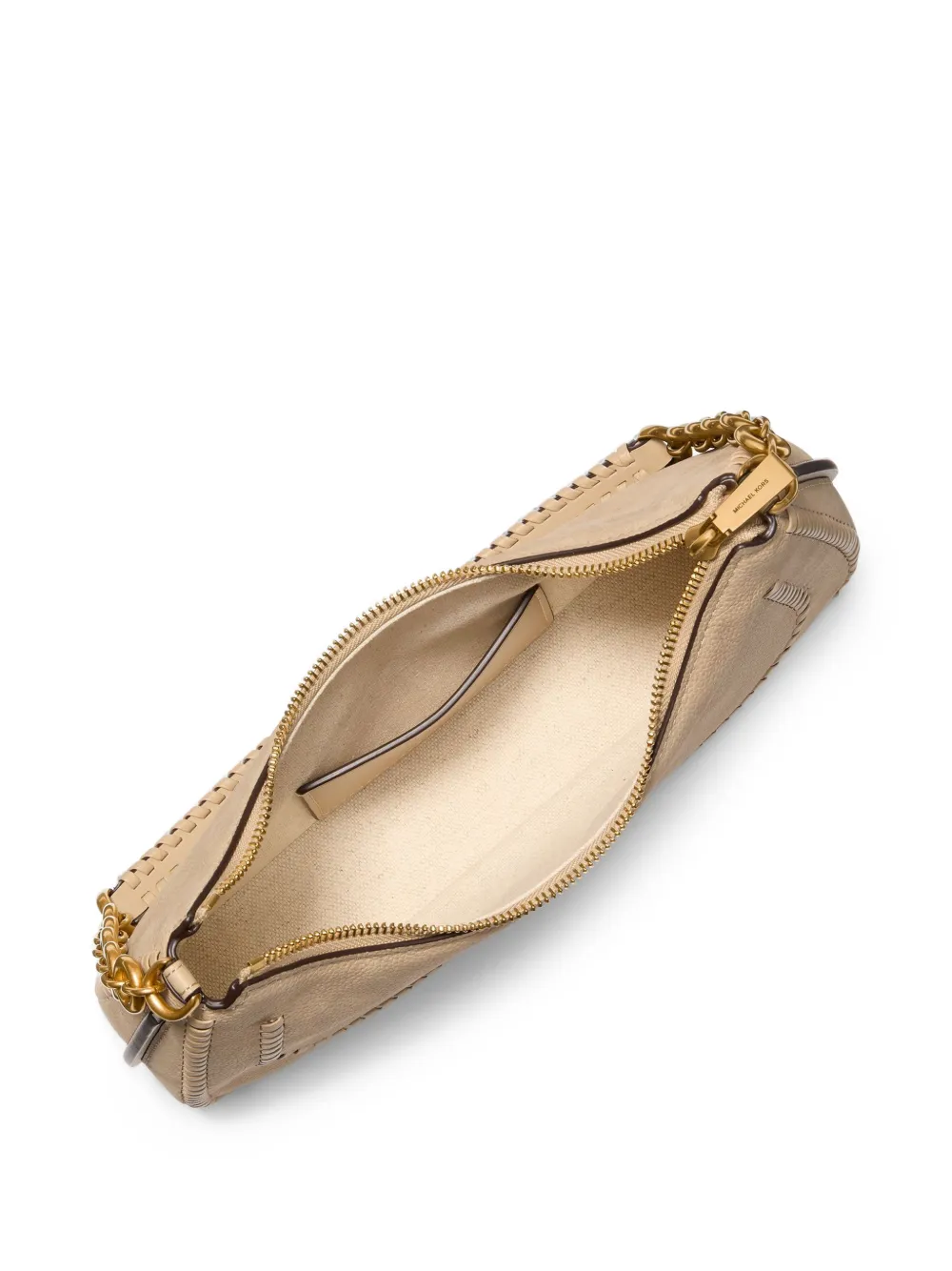 Michael Kors Medium Nolita schoudertas met stikselafwerking en schakelketting Beige