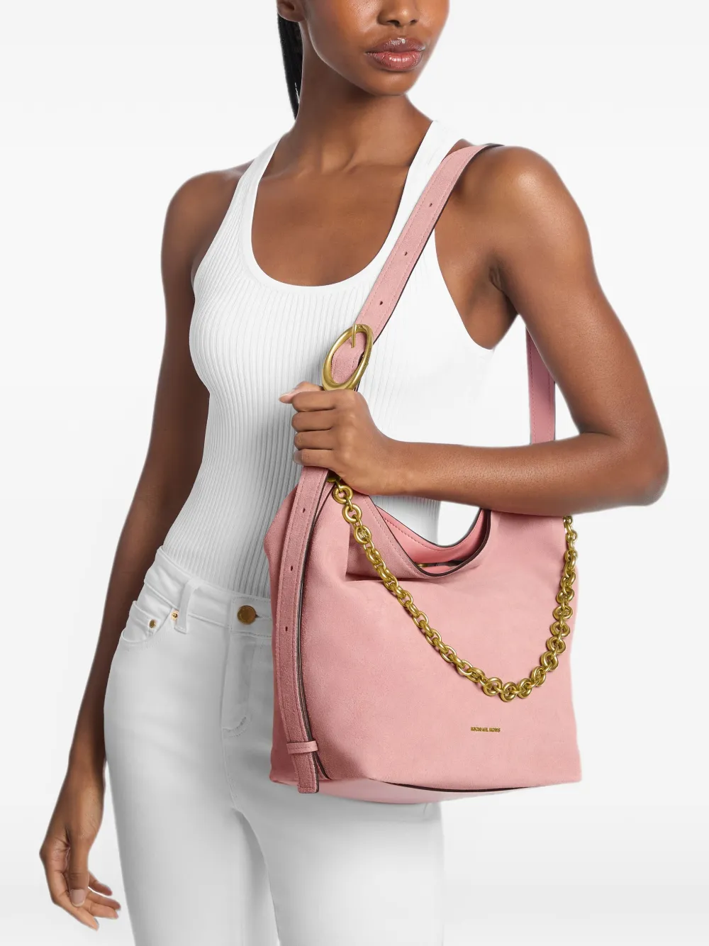Michael Kors Grote Nolita suède schoudertas Roze