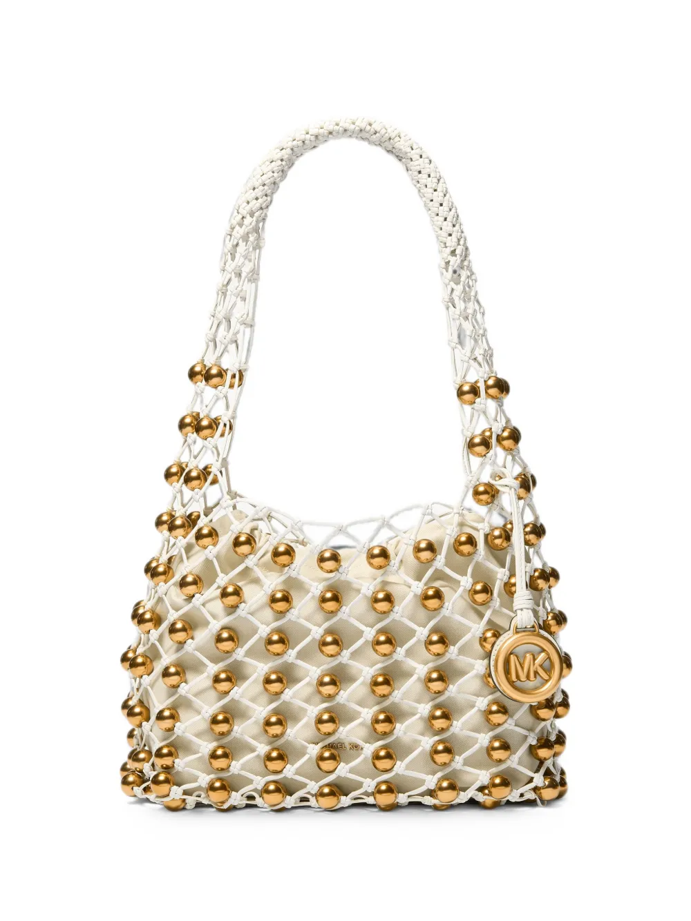 Michael Kors small Gwen bead-embellished woven shoulder bag - Bianco