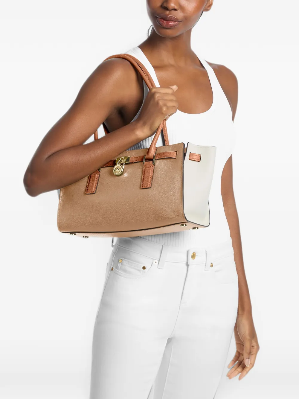 Michael Kors Kleine Hamilton Moderne shopper met slothanger Beige